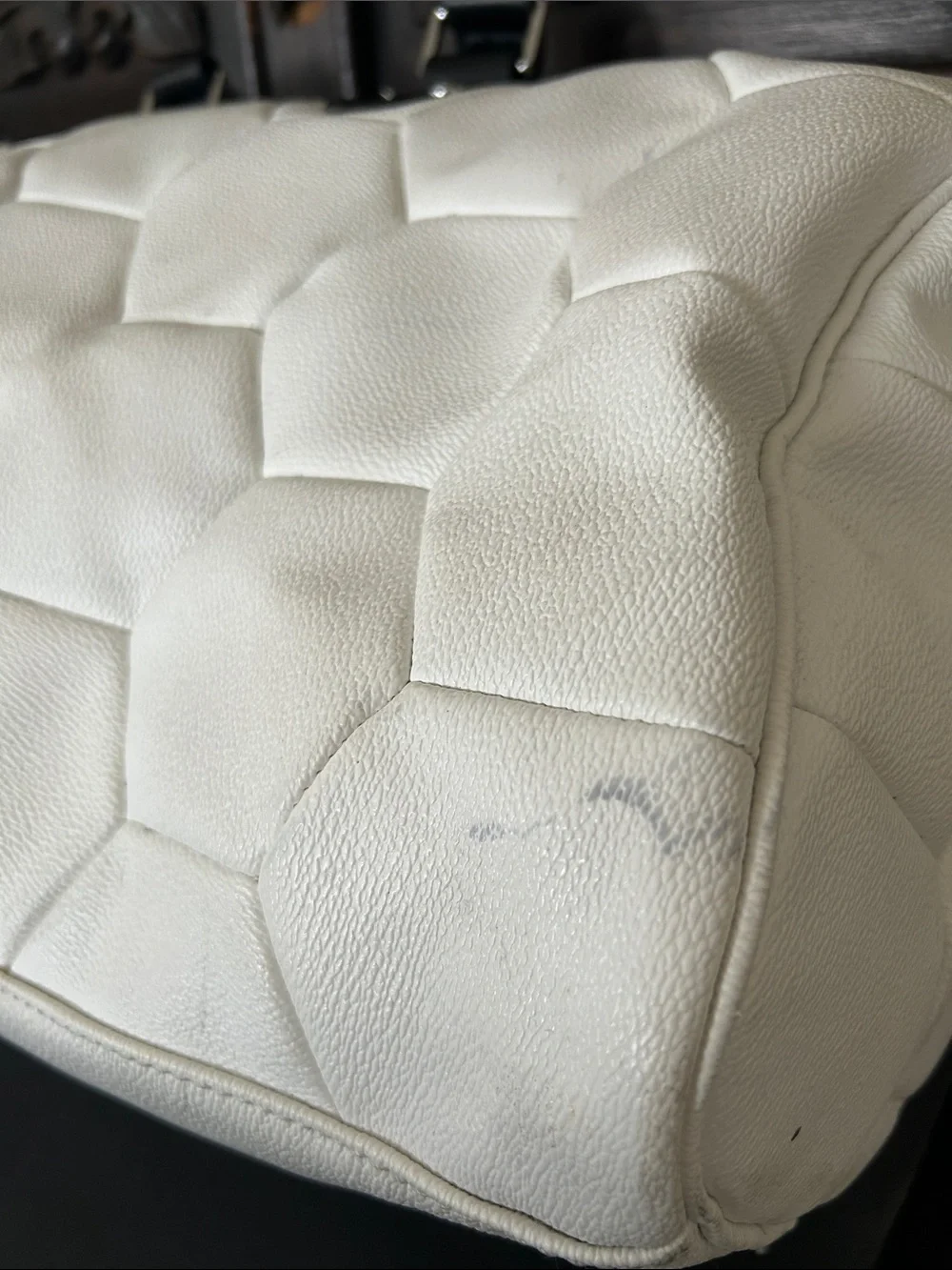 White Quilted Hexagon Duffel Bag with Black Trim